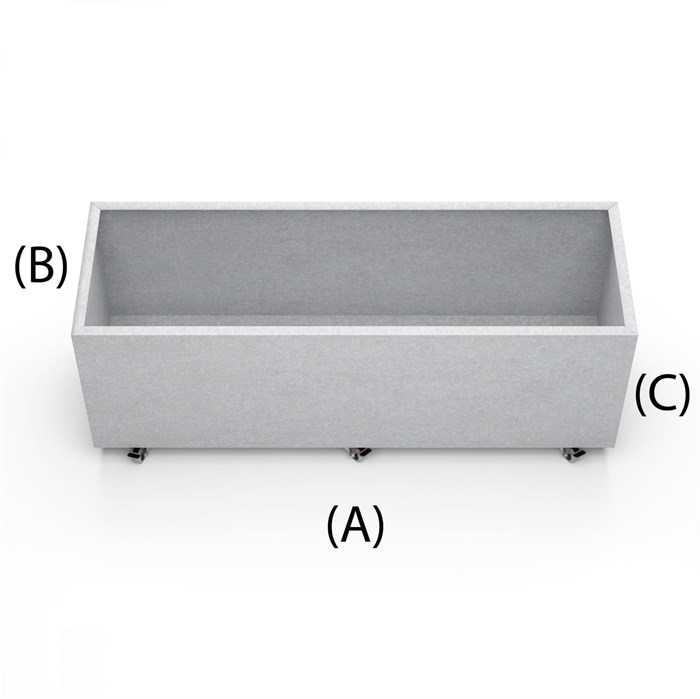 Højbed / plantekasse i 3 mm galvaniseret jern på hjul med kant i top